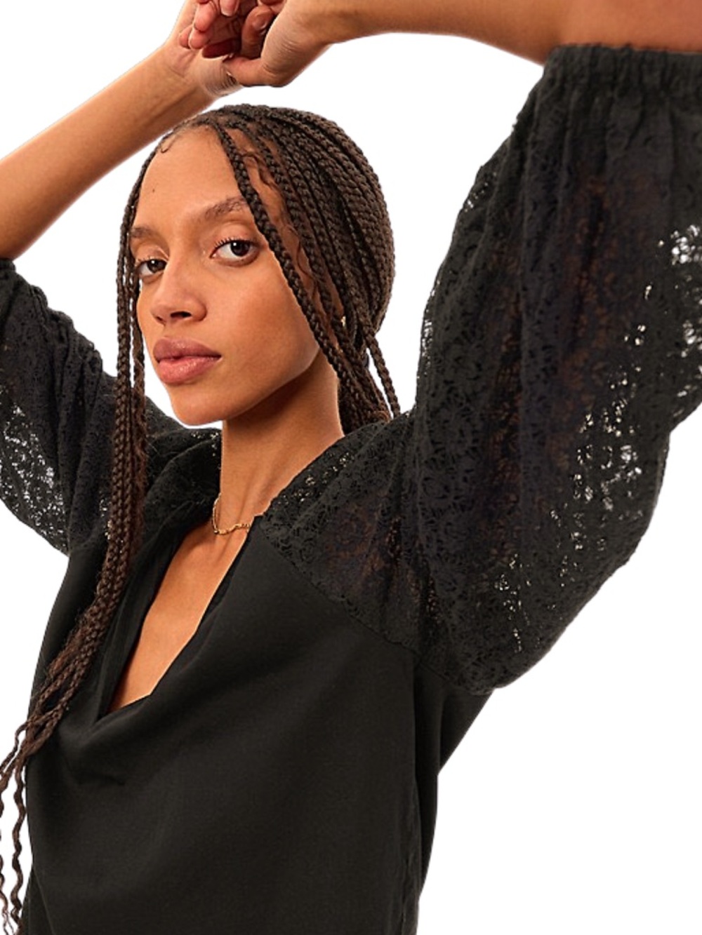 GAP Lace Sleeve Top in Black‎